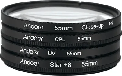 Obrázok produktu pre Andoer? 55 mm UV + CPL + Close Up + 4 + hviezdy 8-bodový filter Kruhový filter Kruhový polarizačný filter Makro Close-Up Star-8-bodový filter s vreckom pre fotoaparáty Nikon Canon Pentax Sony DSLR