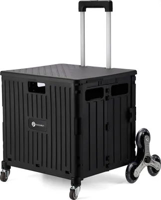 Produktbild von Packaway XL Faltbarer Einkaufswagen mit Spezialbelag und Treppenrollen - Einkaufskiste - Aufbewahrungsbox - Einkaufswagen - Faltbare Kiste - 50 Liter - Schwarz