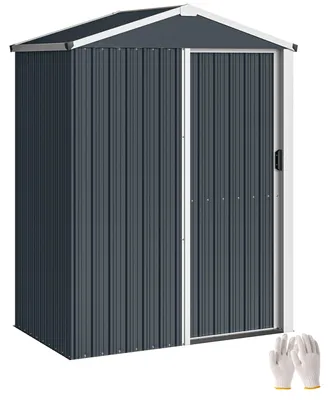 Image de Abri de jardin - Abri métallique - 136 x 87 x 179 cm - 1,1 m² - Porte coulissante - Toit en appentis - Imperméable - Marron