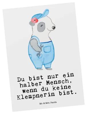 Produktbild von Mr. & Mrs. Panda Postkarte Klempnerin Herz - Weiß - Geschenk, Lustig, kunstkarte, einzelkarte, bildkarte, Witzig, Ansichtskarte, Postkarten, Sanitärinstallationen, Spruch