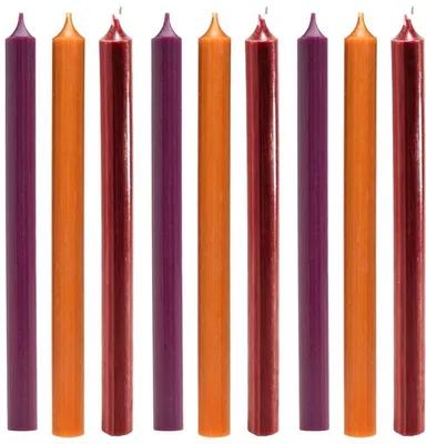 Image de Lot de 9 bougies de table Cactula Luxe – Aubergine, Orange et Bordeaux – Bougies effilées de 28 cm, Ø 2,1 cm