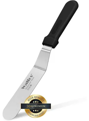 Produktbild von Abgewinkelter Zuckergussspatel 15 cm Edelstahl mit rutschfestem Griff