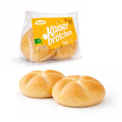 Produktbild von INCOLA Glutenfreie Kaiserbrötchen 120g (2x60g) | Laktosefrei, Ohne Weizen & Sojafrei | Verzehrfertige helle Brötchen für Frühstück & Unte