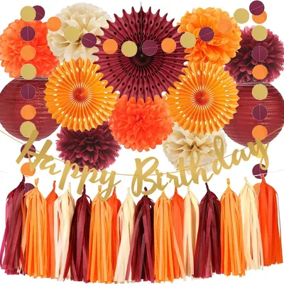 Imagen del producto de Decoraciones otoñales para fiestas, juego de 13 piezas, en color burdeos y naranja, ideales para celebraciones de cumpleaños