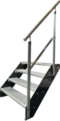 Obrázek produktu pro Ocelové příhradové schodiště 4 stupně Pozinkované a antracitově práškově lakované příčky + zábradlí vpravo - (d x š x v) 82 cm x 60 cm x 76 cm