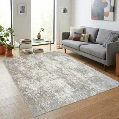 Produktbild von TapisTrend Designerteppich Beige 200x290 cm Moderner abstrakter Teppich mit strukturierter, Used-Optik für Wohnzimmer, Schlafzimmer und Esszimmer