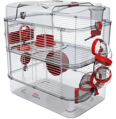 Produktbild von ZOLUX 2-stöckiger Käfig für Hamster, Mäuse und Rennmäuse – Rody3 Duo – L 41 x T 27 x H 40,5 cm – Grenadine