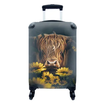 Produktbild von MuchoWow® Koffer Handgepäck Trolley Rollkoffer Kleine Reisekoffer mit 4 Rollen - Schottische Highlander - Blumen - Kuh - Botanisch - Tiere - Cabin Size < 55x40x23 cm & 55x40x20 cm - Fotokoffer - Kabinenkoffer - Boardgepäck - Reise-Box - Reisekoffer - Reisegepäck - Koffer mit Bild - Trolley für Kinder