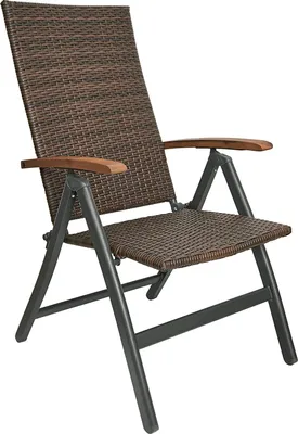 Produktbild von Brubaker Polyrattan Gartenstuhl Modena - Hochlehner aus Metall und Poly Rattan klappbar - 7-Fach verstellbare Rückenlehne - wetterfester Faltstuhl/Klappstuhl - Braun Grau