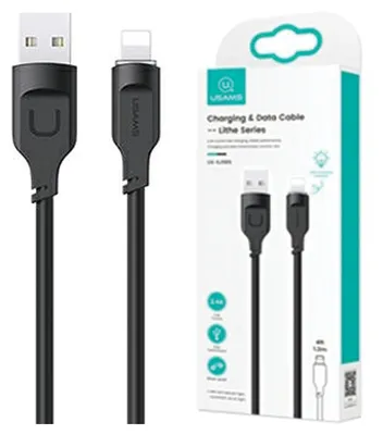 Image de Usams Lightning Cable 2.4 A 1.2 M Fast Charging Lithe Series Black/Black Sj565Usb01 (Us-Sj565)