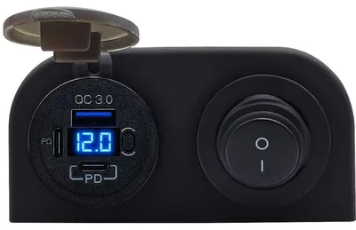 Produktbild von ProRide 12V USB-C Steckdose 3 Ports mit Schalter & Voltmeter, QC3.0, Blau