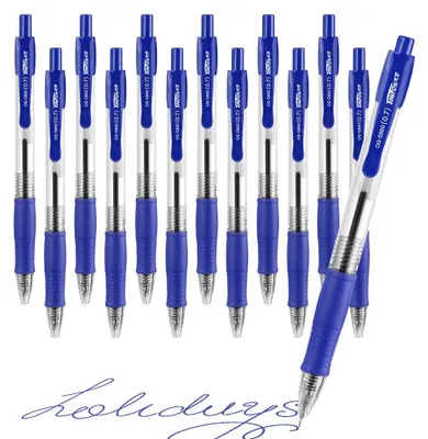 Produktbild von Set mit 12 blauen Kugelschreiber, 0,7 mm, mit Druckmechanismus