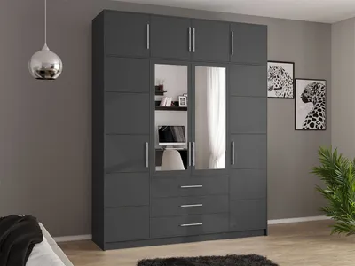 Obrázek produktu pro Šatní skříň 196 cm se zrcadlem a nástavbou OFELIA D4 - grafitová