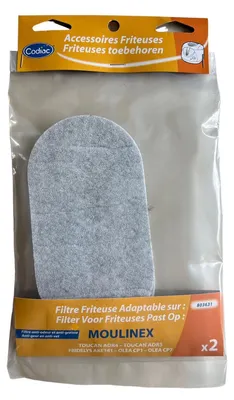 A package containing two filters for a deep fryer.