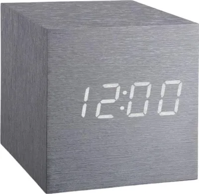 Zdjęcie produktu dla Budzik "Cube Click", aluminium / biały - Gingko