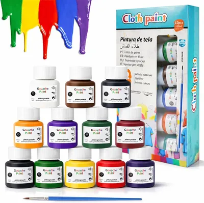 Immagine prodotto di Set di colori per tessuti, 12 flaconi da 25 ml, lavabili e resistenti, adatti per abbigliamento e tessuti