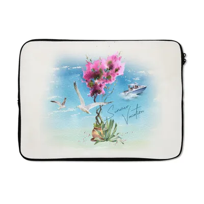 Produktbild von MuchoWow® Laptop Hülle 14 ZollBlume - Boot - Aquarell Laptoptasche - Laptoptasche - Stoßsicher - Schutzhaube