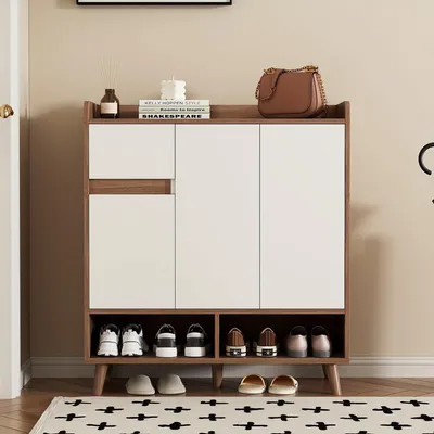 Image de Commode - Meuble de rangement - Armoire - Rangement à chaussures - Meuble - Blanc - Étagères réglables - Pieds en bois