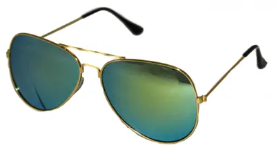 Produktbild von Pilotenbrille mit goldfarbenem Gestell und blauen Gläsern