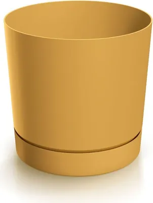 A yellow planter pot with a saucer, isolated on a white background.