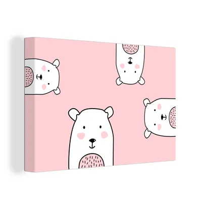 Obrázek produktu pro OneMillionCanvasses® Malba na plátně Nástěnná malba na plátně - Medvěd - růžový - pastelový - dětský - 90x60cm