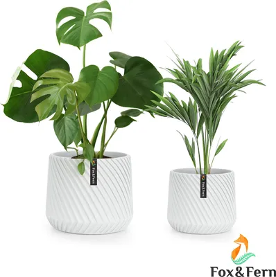Image de Fox & Fern Pot de Fleur Interieur et Extérieur, Jardinieres Exterieur, Pot Plante Résistant UV et Gel avec Bouchon de Drainage, Polystone, Jardiniere, Pot de Fleur Exterieur Grande Taille, Lot de 2