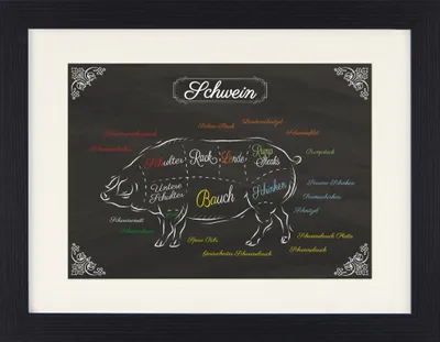 Obrázek produktu pro Kochkunst Zarámovaný obraz s elegantním paspartováním | Wall art | V rámu - Pieces of pork (30 x 40 cm)