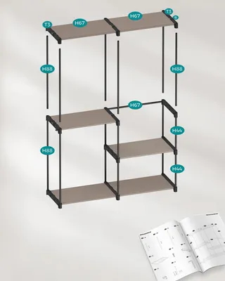 An exploded view diagram of a SONGMICS wardrobe/clothing rack with labels indicating assembly parts.