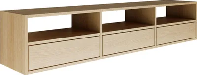 Image de Selsey Framme - Buffet TV suspendu avec trois abattants et étagères ouvertes, aspect bois chêne, 150 cm
