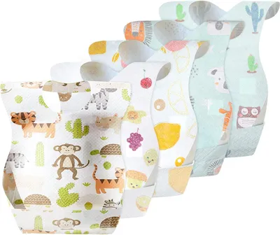 Productafbeelding van 50-delige set wegwerp - Slabbetjes voor babyslabbetjes - Wegwerpslabbetjes - Kledingbescherming voor jongens en meisjes - In 5 patronen