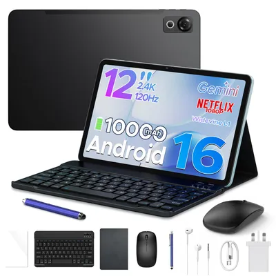 Produktbild von POCKAM P12 Tablet Android 16, 48GB(8+40) RAM + 128GB ROM(2TB TF) Tablet 12 Zoll mit Stift, Tastatur, Maus, 90Hz/8800mAh/Gemini AI/Widevine L1