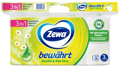 Produktbild von Zewa Toilettenpapier bewährt Kamille 3-lagig, 16 Rollen
