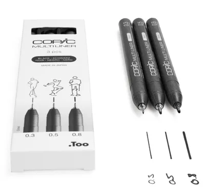 Image de COPIC® 22075630 COPIC® Multiliner Fineliner schwarz 0.3 + 0.5 + 0.8 mm, 3 St.