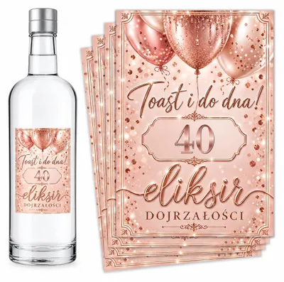 Obrázek produktu pro Etikety na lahve – k 40. narozeninám – „Eliksir Dojrzałości” – růžová – 8 ks