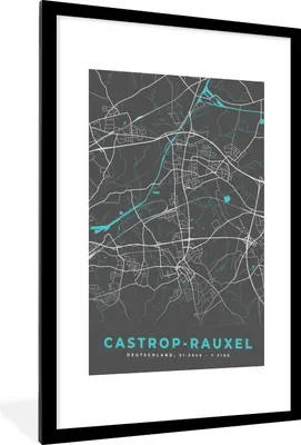 Produktbild von MuchoWow® Gerahmtes Poster Castrop Rauxel - Stadtplan - Blau - Karte - Deutschland 60x90 cm - Poster mit Schwarzem Bilderrahmen Wandposter Rahmen Foto Bilder - Dekoration - Wandposter Wohnzimmer - Hochwertig
