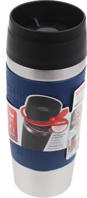 Produktbild von Tefal Travel Mug Classic N2020310, Schwarz, Blau, Edelstahl, Silikon, Edelstahl, Polypropylen (PP), 4 h, 8 h