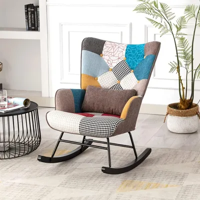 Immagine prodotto di Sedia a dondolo - Poltrona a dondolo - Poltrona - Sedia con braccioli - Design patchwork