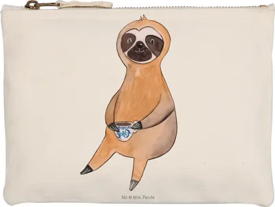 Produktbild von Mr. & Mrs. Panda Make-Up Tasche Faultier Kaffee Grösse XL Große - Weiß - Geschenk, Stoffbeutel, Federtasche, aufbewahrungstasche, Coffee, Kosmetiktasche, Coffeelover
