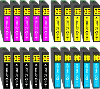 A collection of ink cartridges arranged in two rows against a white background.