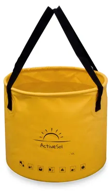 Image de Seau pliable ActiveSol, 20 litres (Ø 28 cm) – Accessoire de camping en bâche de camion – Pliable, stable et résistant à la déchirure – Seau pliable pour le camping, la pêche, la plage et le jardin, sans BPA – Jaune | 20 litres de capacité (Ø 28 cm), dimensions