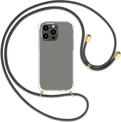 Produktbild von Handykette Backcover-Schutzhülle mit Band (Metall goldfarben) für Apple iPhone 14 Pro Max (6.7'') - dunkelgrau