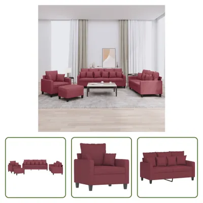 Produktbild von The Living Store 4-tlg. Sofagarnitur mit Kissen Weinrot Stoff