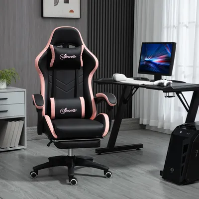 Imagen del producto de Silla de oficina Sweiko, silla para videojuegos, 1 reposacabezas, 1 soporte lumbar, color rosa y negro