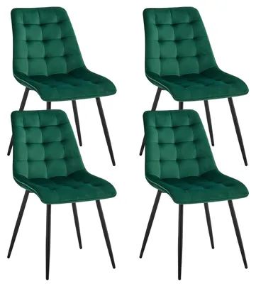 Obrázek produktu pro Jídelní židle, sada 4 kusů - Moderní jídelní židle - Čalounění z veluru, kovové nohy, skandinávský design, vhodné do kuchyně i obývacího pokoje - zelená barva