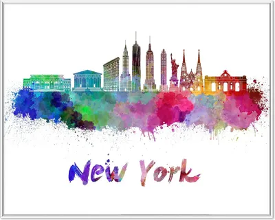 Produktbild von Wallario Wandbild Städte als Aquarell - Skyline von New York, Größe: 40,30 x 50,30 cm, Poster mit weißem Aluminiumrahmen