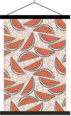 Produktbild von MuchoWow® Textilposter Sommer - Wassermelonen - Sterne 40x60 cm mit schwarzem Rahmen - Wanddekorationen