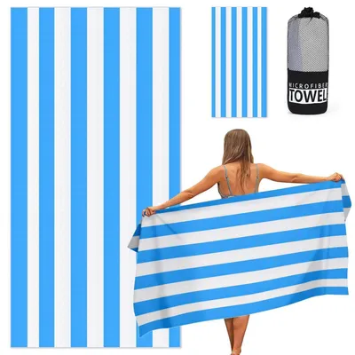 Produktbild von Strandtuch Gestreift Hellblau Weiß 80x160cm Mikrofaser Schnelltrocknend Sandfrei