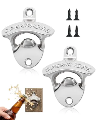 Wandflaschenöffner 2er-Set, Zinklegierung, silber, mit Schrauben