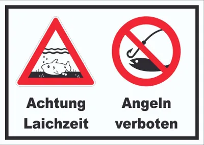 Produktbild von Achtung Laichzeit Angeln verboten Schild A2 Rückseite selbstklebend