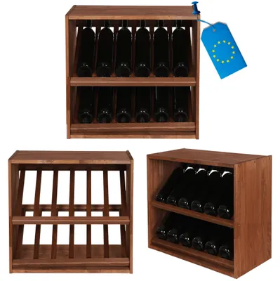 Produktbild von MODO24 Weinregal 12 Flaschen, Präsentationsregal, Flaschenregal, Weinschrank, Kellerregal, Flaschenständer, Massivholz, 60x60x30 cm, Braun, RW61